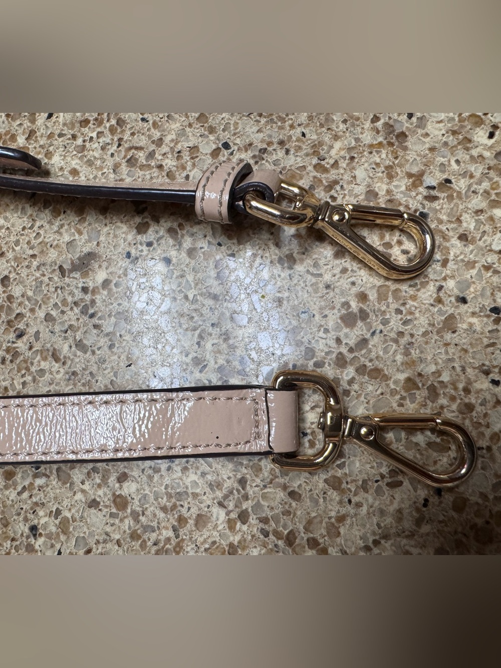 Michael Kors Patent Leather Shoulder Strap in Blush with Gold Hardware